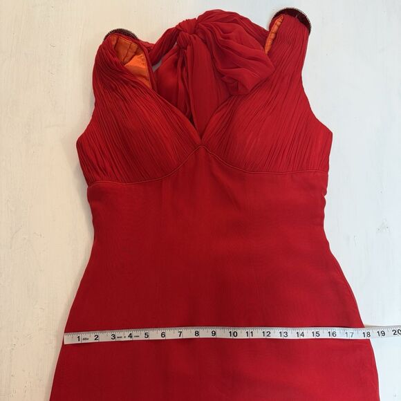 Vintage Dress Size 8 100% Silk Red Embellished Prom Dress Maxi Evening Gown - Picture 12 of 16